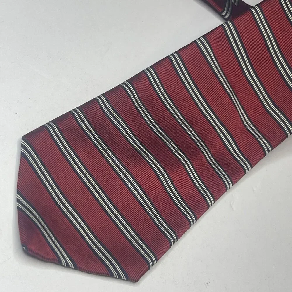 Vintage Brooks Brothers Makers Striped Red Navy White Silk Tie Made in USA